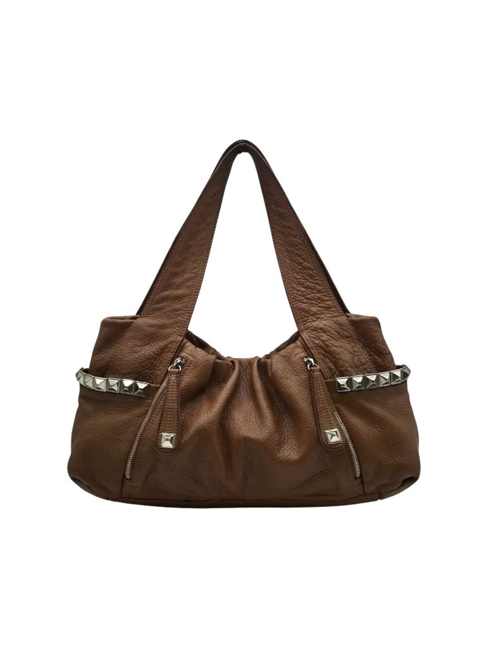 B. Makowsky Brown Pebbled Leather Slouchy Shoulder Bag